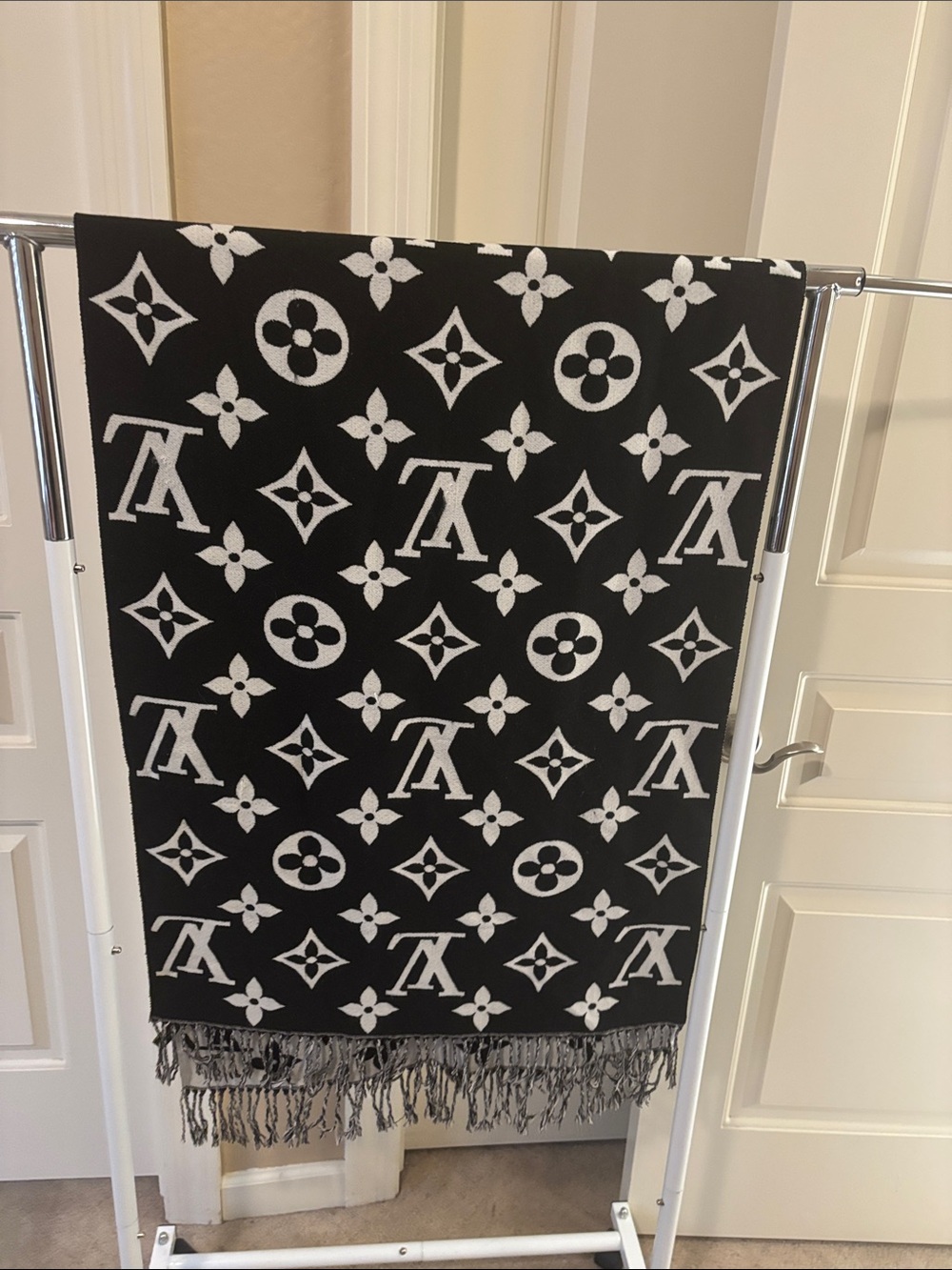 Monogram Black & White shawl or throw - Picture 2 of 4